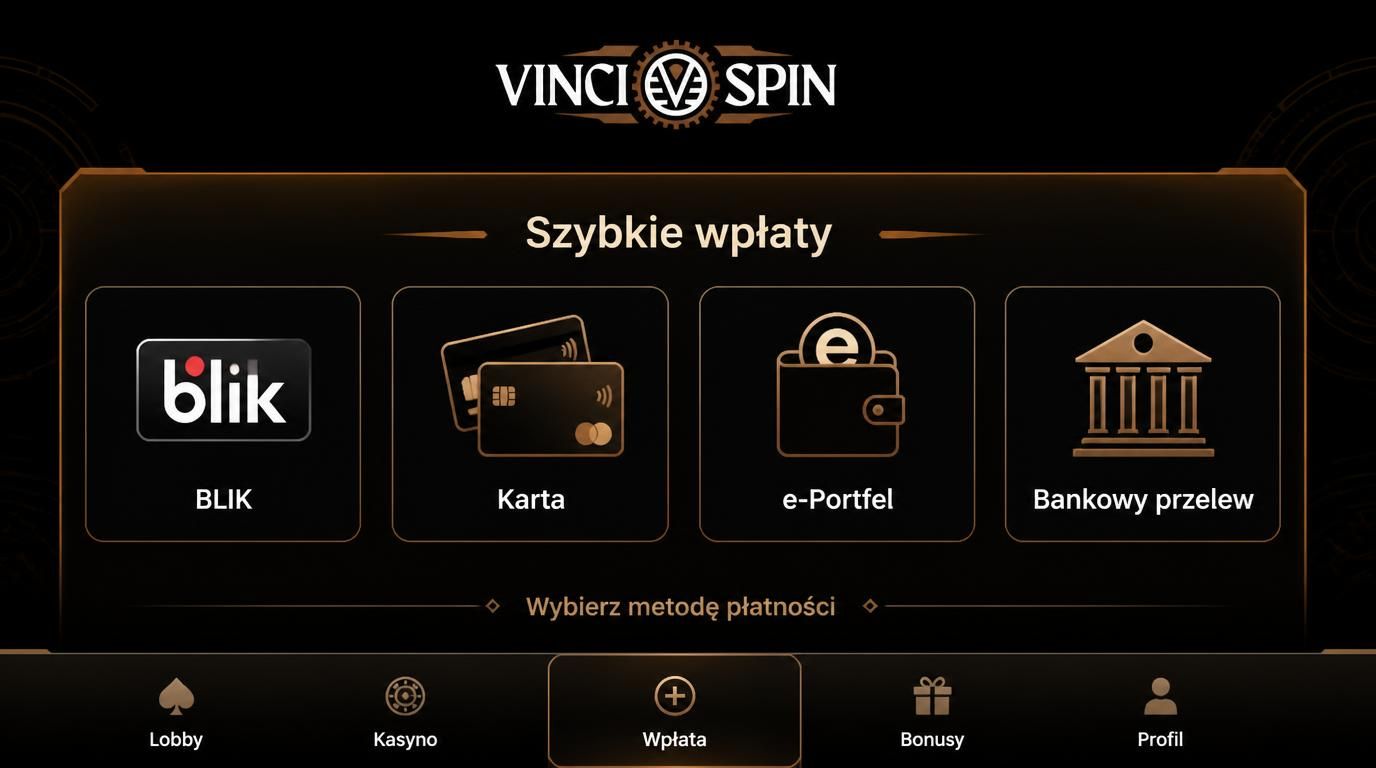 interfejs kasyna prezentujący różne szybkie metody płatności